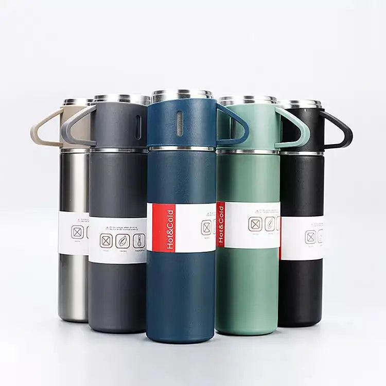 Wholesale 500ml Portable 304 Stainless Steel Vacuum Cup Flask Termos Water Bottle With Soft Silicone Handle and Insulated Lid