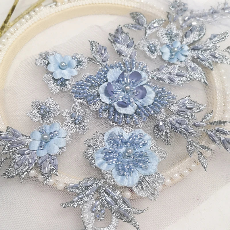 Woven Sequin Fabric Cloth Flower With Bead Iron Designer Embroidered Big Clothing Patches Beaded Patches for Clothes