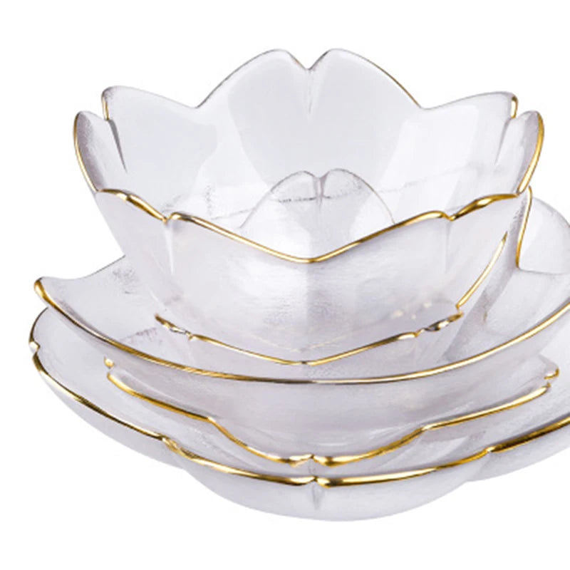 Wholesale Factory Wholesale Household Gold Beaded Edge Clear Glass Dish Set Salad Dessert Plates
