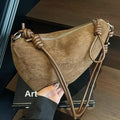 Wholesale Vintage Suede Look Crescent Shoulder Bag for Women Large Capacity Textured Crossbody Handbag Knotted Strap Zipper MegaBDM