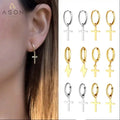 Ason 18k Gold Plated Jewelry Waterproof lightning Cross Hoop Earrings Women Fashion Designer Jewelry Stainless Steel Earrings