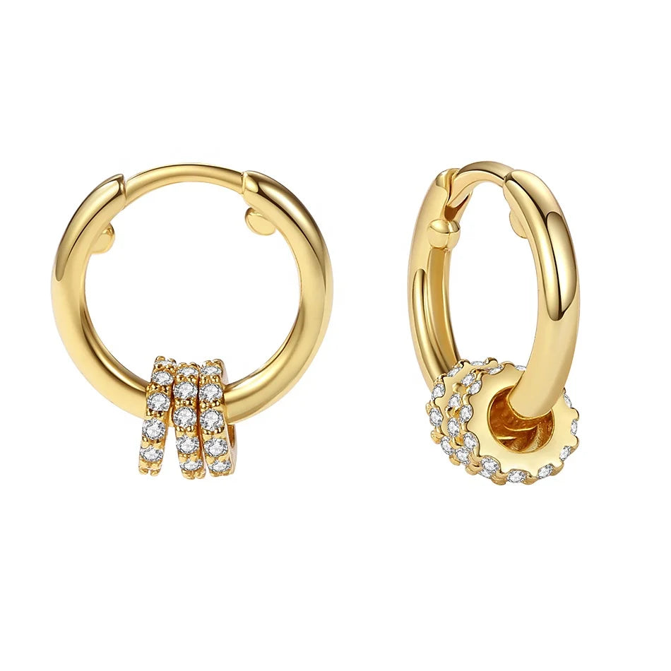 Nagosa Dainty Jewelry 925 Sterling Silver Jewelry 18k Gold Vermeil Triple Pave Cz Hoop Women Earrings