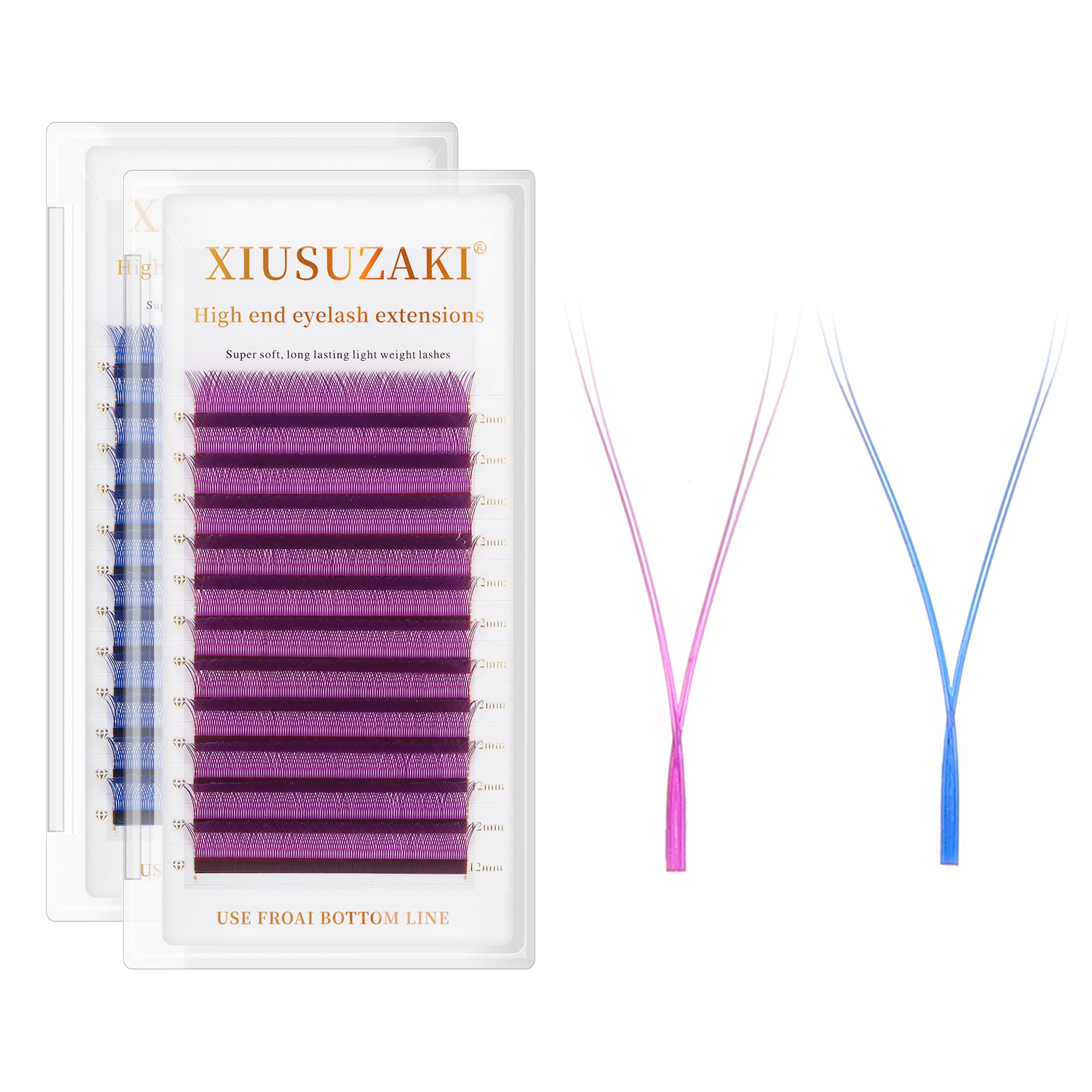 XIUSUZAKI YY Shape Eyelash Extensions Supplies Blue Purple Waved 4D Premade Volume Lashes Color Eyelash Extensions