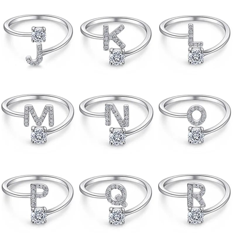 Wholesale Personality Plain Open Index Finger Ring S925 Sterling Silver Ring Meaningful 26 Letters Ring for Women Girls