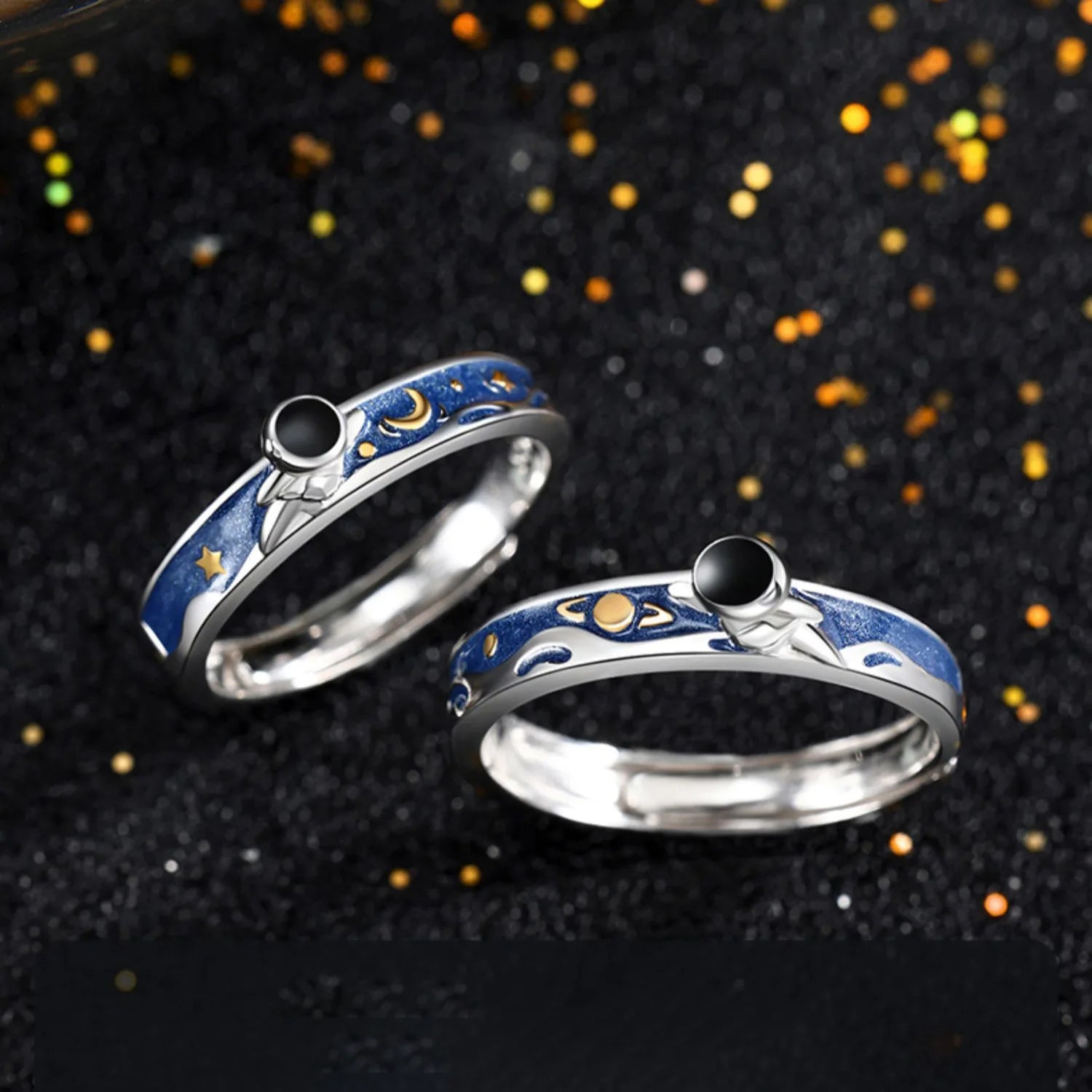 Latest Design Jewelry Astronaut Couple Rings a Pair Wedding Moonstone Rings Birthday Gift Astronaut Adjustable Gemstone Ring