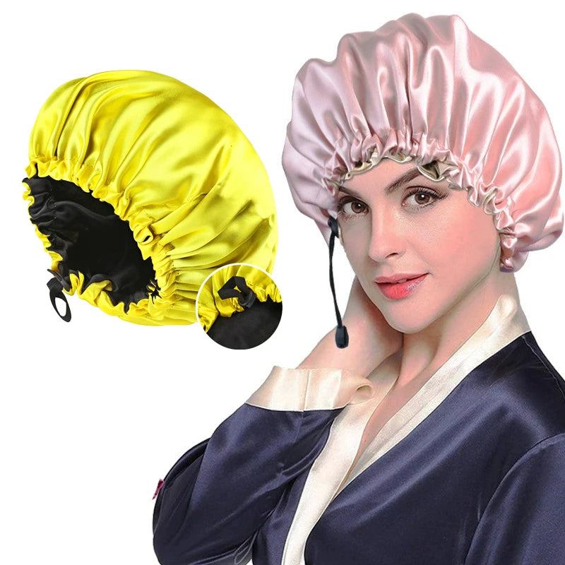 Customized Logo Double Sided Hair Bonnet Women Fashion Elastic Sleep Cap Wholesale Button Adjustable Hair Bonnet