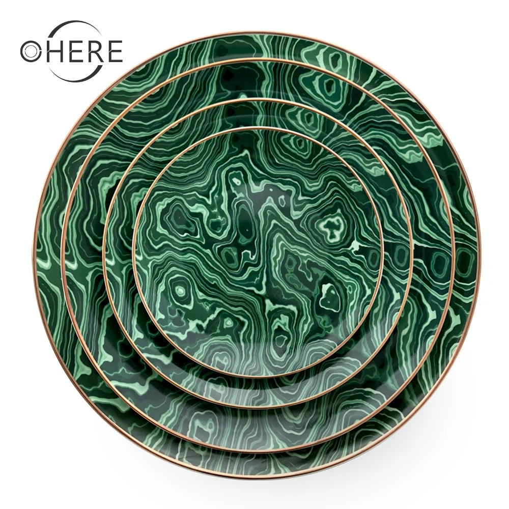 Vintage Green Bone China Charger Plate Restaurant Dinnerware Tableware Set Vajilla Dishes&Plates for Rentals&Banquet&Catering