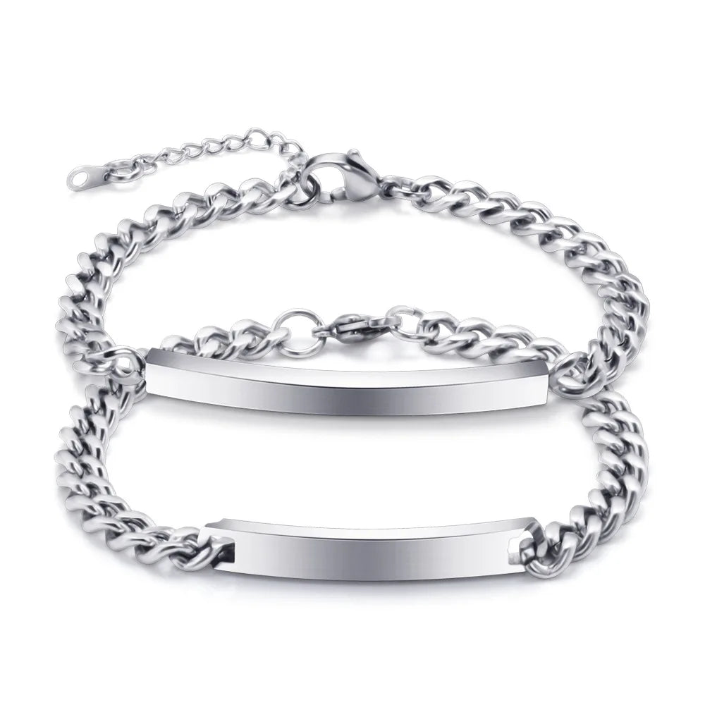 Yiwu Daicy Dainty Glossy bar Bracelet with Custom Engraving Stainless Steel Stacking Bracelet Minimalist Gift for Couple