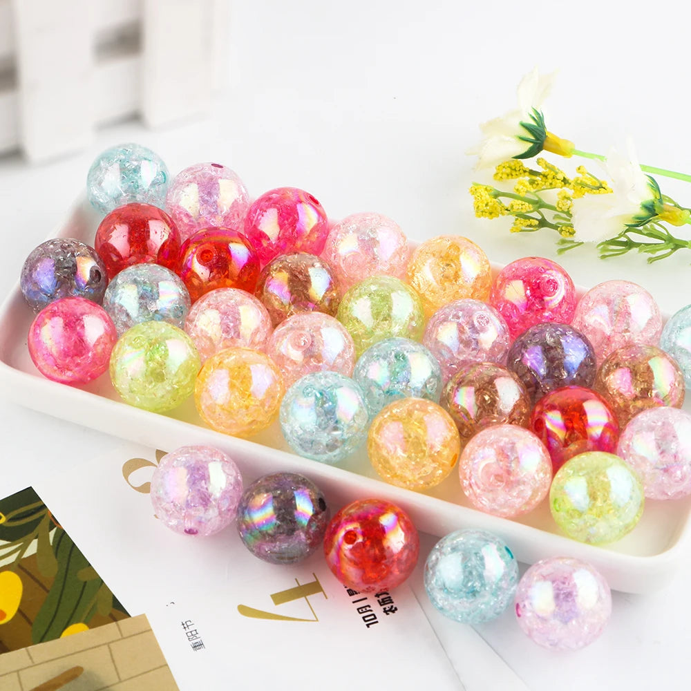Wholesale High Quality Fashion New Chunky Jewelry Making Necklace Shinny Acrylic Transparent Crackle Ab Beads 14mm16mm20mm
