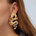 Punk Gold Tone Earrings  2025 Unique Chic Metal Dragon Statement Earrings for Women
