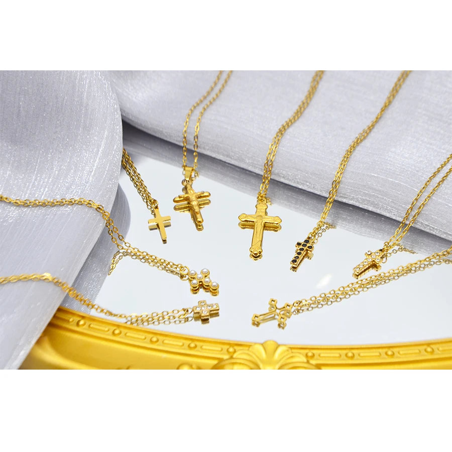 Mirror Stainless Steel  Cross Necklace Men and Women Couple Pair of Simple Hip-hop Pendant Collarbone Chain
