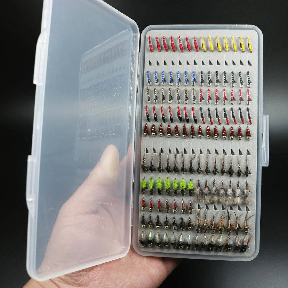 Portable 133pcs Ultra-Thin Nymph Scud Midge Flies Kit Caddis Copper John Nymphs Box Trout & Pike Fishing Fly Lures