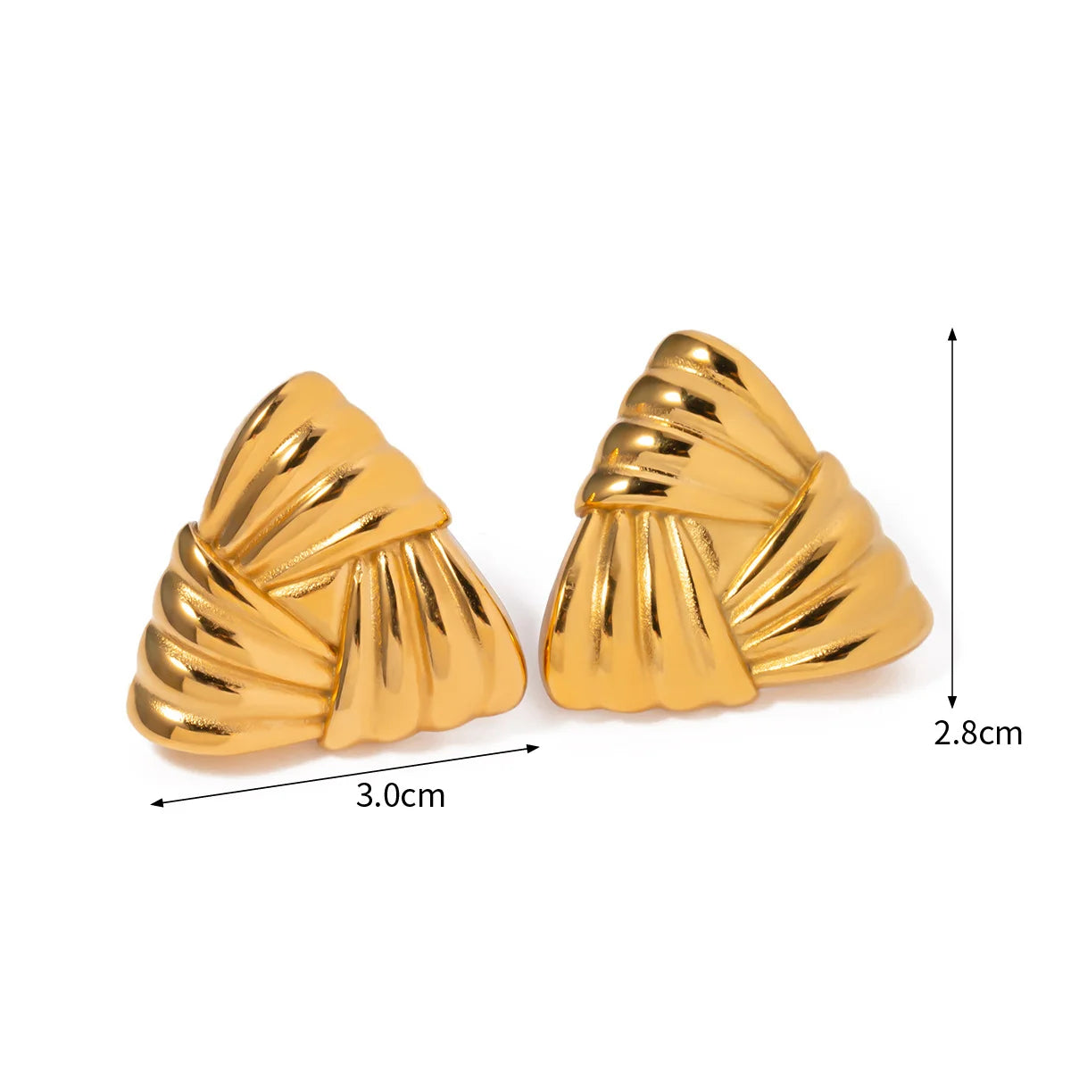 Trendy Geometry 18k Gold Chunky Jewelry Stainless Steel Exaggerated Bold Braided Texture Triangle Simple Earrings for Women
