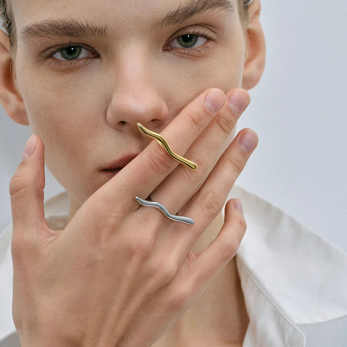 Fashion Simple 18K Gold Plated Ring Jewelry Women Stainless Steel Adjustable Corrugated Line Open Rings