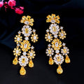 Luxury Statement Cluster Flower Dangle Drop Yellow Cubic Zirconia Long Wedding Earring for Brides Party Jewelry