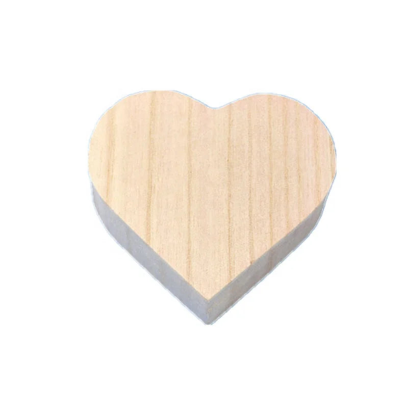 Unfinished Small Heart-Shaped Paulownia Wooden Gift & Wedding Ring Jewelry Storage Box Multifunctional Design