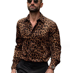 Men's Oversize Digital Printed Leopard Print Turn-down Collar Casual Shirt Polyester/Cotton Eco-Friendly Single Breasted XL