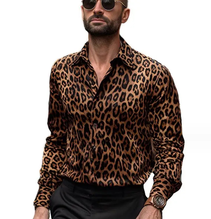 Men's Oversize Digital Printed Leopard Print Turn-down Collar Casual Shirt Polyester/Cotton Eco-Friendly Single Breasted XL