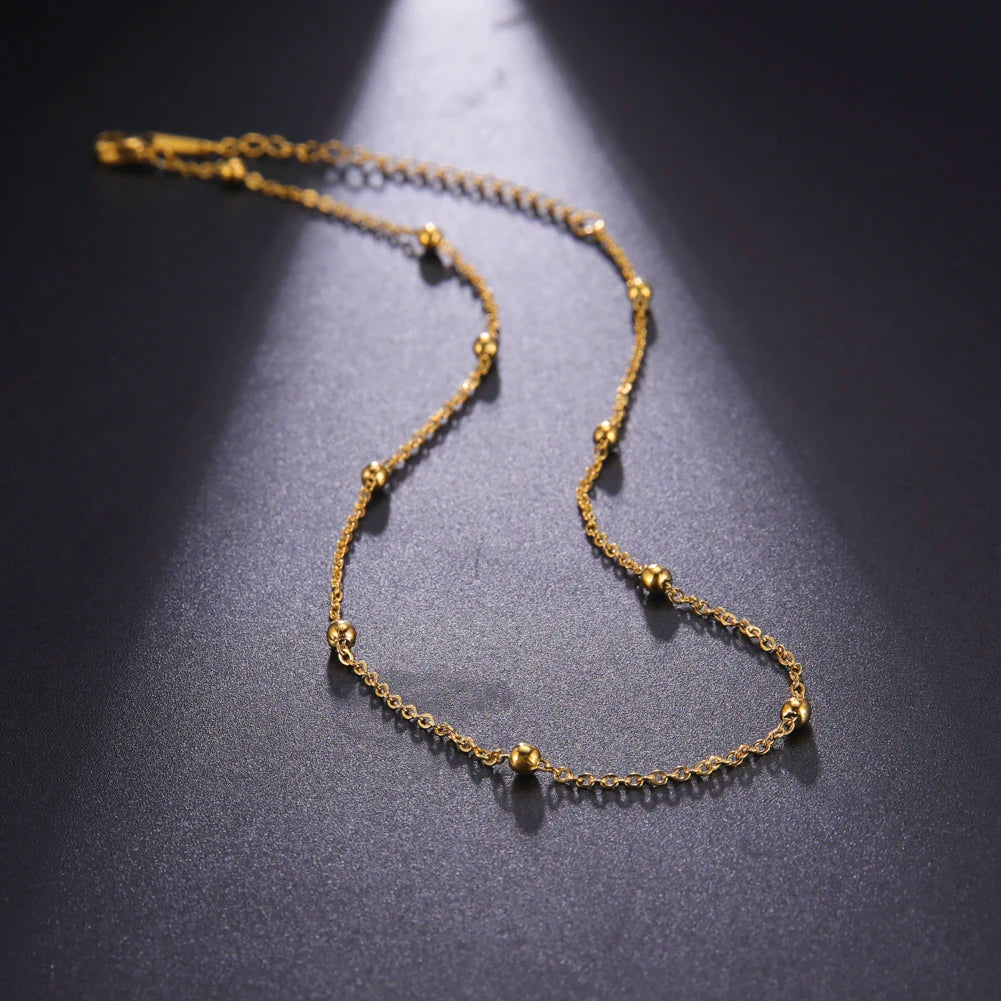 Stainless Steel Beaded Chain Necklace Women Gold Color Choker Necklaces Party Jewelry Valentine's Day Gift for Lover
