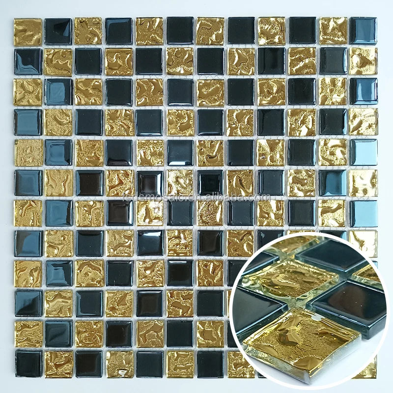 Gold Mix Sliver Luster Electroplate Mosaic Glass Sheets Bathroom Kitchen Back Splash Wall Tiles Colored Glass Mosaic