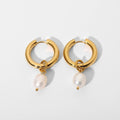 18k Gold Plated Stainless Steel Party Jewelry Accessories Freshwater Pearl Pendant Huggie Earrings for Women