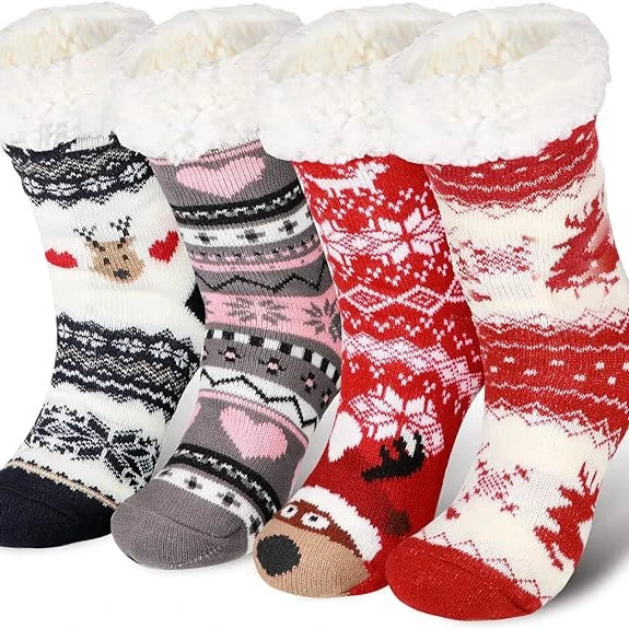 Winter Fluffy Lining Slipper Sock Christmas Socks With Non Skid Gripper Soft Cozy Fuzzy Thick Sherpa Sleeping Socks for Women
