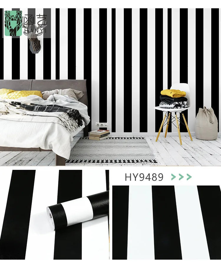 Modern Home Decor Wall Styles White and Black Stripe Wallpaper Sticker Self Adhesive Wallpapers