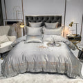ODM 100%washed Silk Grey Adult Duvet Cover king Size Embroidery Blue Pillow Cover Home Textile Bedding Set Supplier