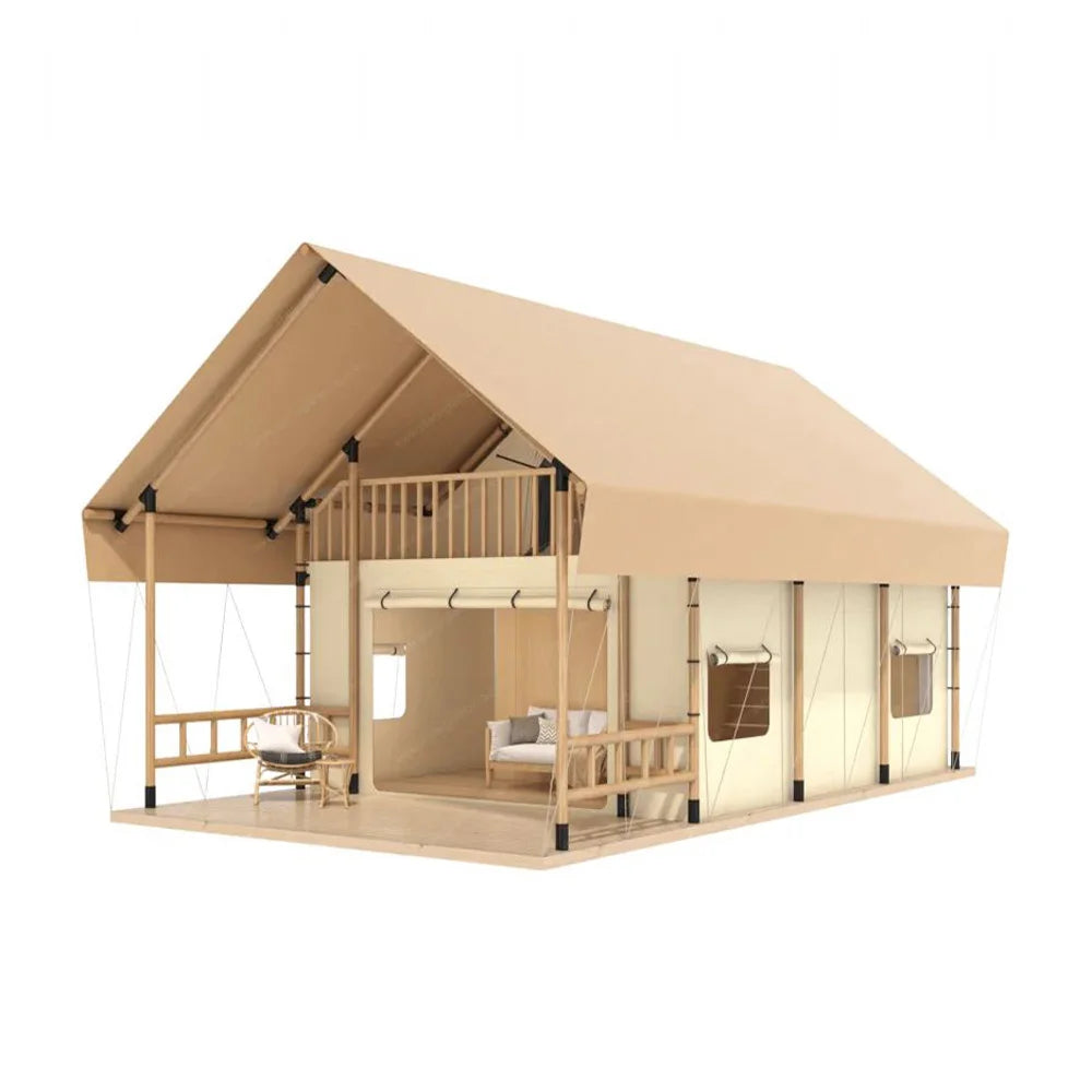 Outdoor Hospitality Canvas Luxury Family Loft Safari Lodge Glamping Mobile Tents House with Bathroom
