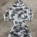 Heavyweight 500 Gsm Double Waisted Boxy Fit Rhinestone French Terry Cotton Distressed Screen Print Sweat Shorts and Hoodie Set
