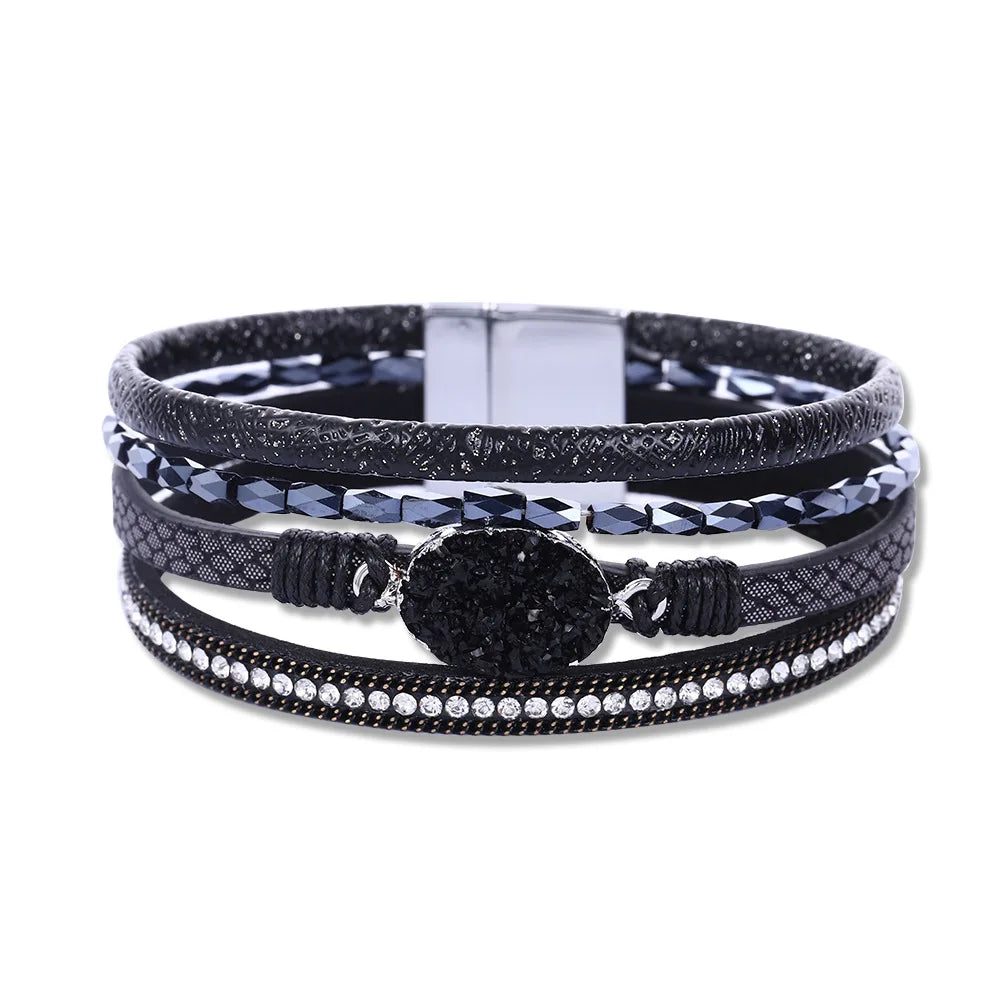 Wholesale Women's Accessories Bracelet Magnetic Buckle Ornament High-grade Crystal Leather Hand Weaving Bracelet