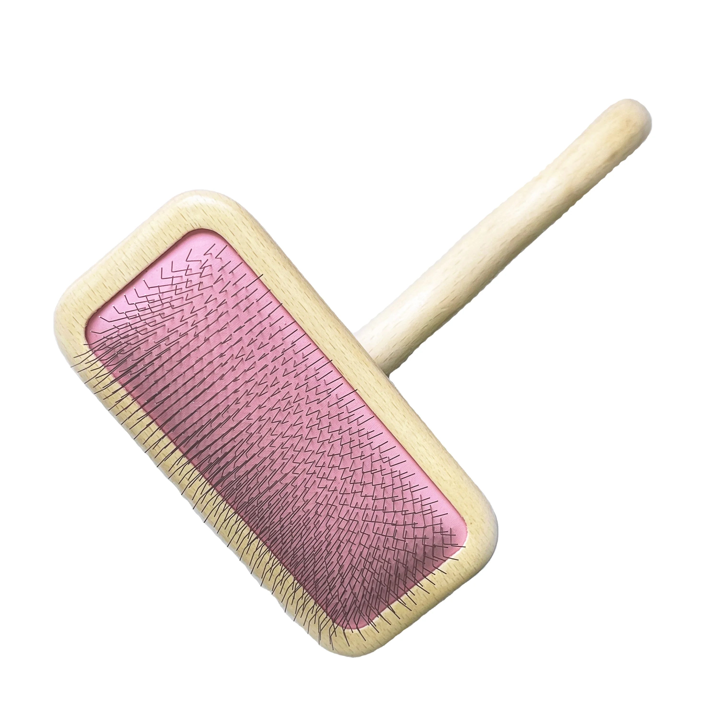 Baoli ODM Brosse Poils Animaux 120x178mm Wooden Beech Pet Brush Dog Grooming Needle Comb Slicker Brush With Stainless Steel Pins