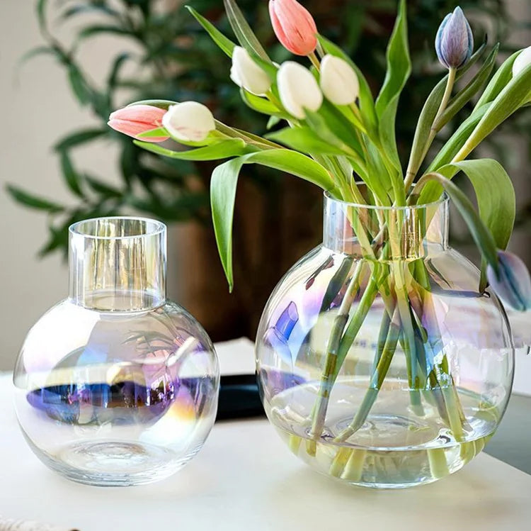 Wholesale Stocked Modern Hand Made Colored Round Glass Vases Clear Glass Ball Shape Vase for Flowers