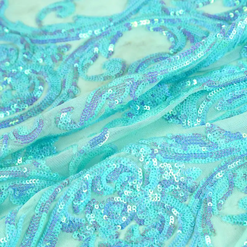 Elegant 3D Spandex Stretch Eco-Friendly 100% Polyester Mesh Embroidery Rainbow Color Sequin Wedding Dress Fabric for Car & Girls