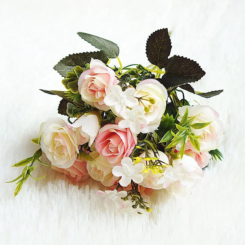 O-X346 Wholesale Mini Flower Bunches Artificial Rose China Royal Style Flower Real Touch Silk Artificial Rose Flowers Bouquet