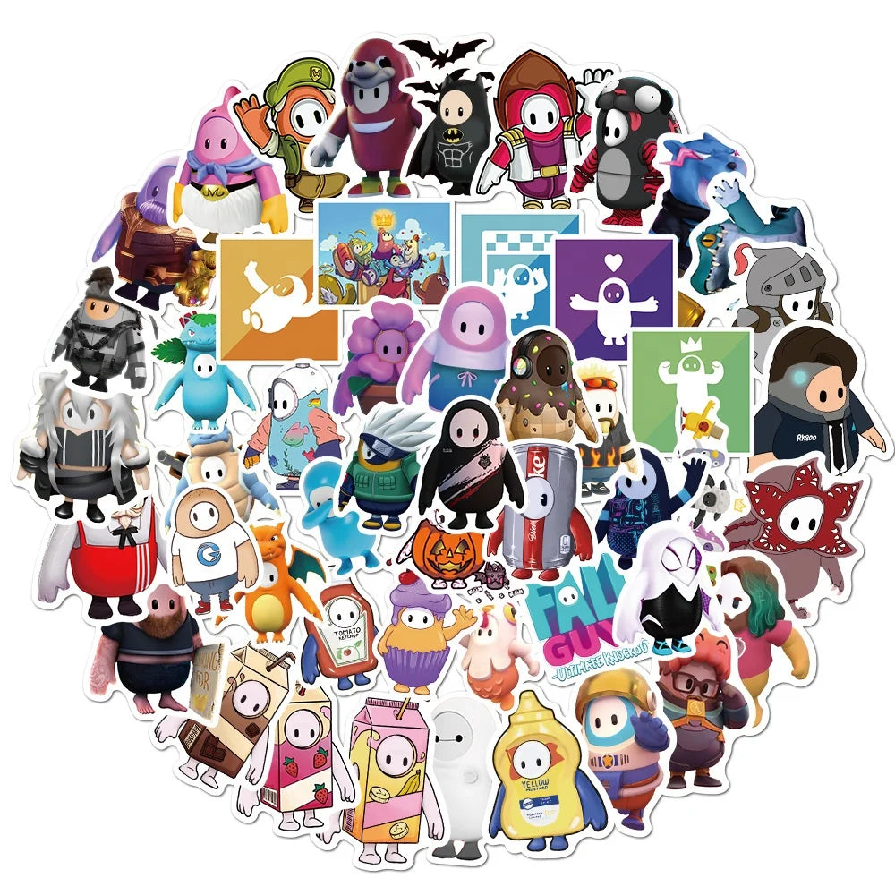 50Pcs Spoof Funny Fall Guys New Game Sticker Label for Boy Children Promotion Gift Diy Laptop Luggage Diy Stickers