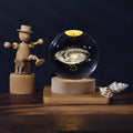 Crystal Glass Ball Night Lights with Wooden Base Personalize logo 3d Laser Engraving Solar System Crystal Ball Night Lamp