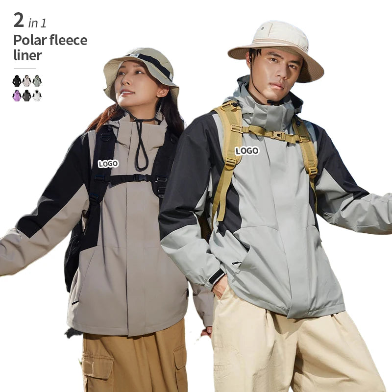 150D High Elasticity Dropped Shoulder Polar Fleece Liner Detachable Hat 3 in 1 Waterproof Winter Jacket Men