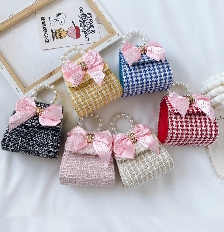 Famous Brand Designer Cute Chain Bow Pearl Handle Crossbody Bag Kids Purse Handbags for Kids