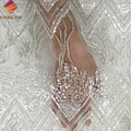 High Quality White Heavy Beaded Embroidered Lace Fabric With Sequins Tassel Design Luxury Tulle Mesh Lace Fabric for Wedding MegaBDM