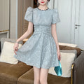 ZYHT 50939 Wholesale New Latest Casual Jacquard Fabric a Line Grey Summer Party Elegant Mini Dresses for Women