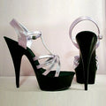 Black stiletto 15 cm platform high heels pole dance model walk show banquet queen party summer leaky toe large sandals