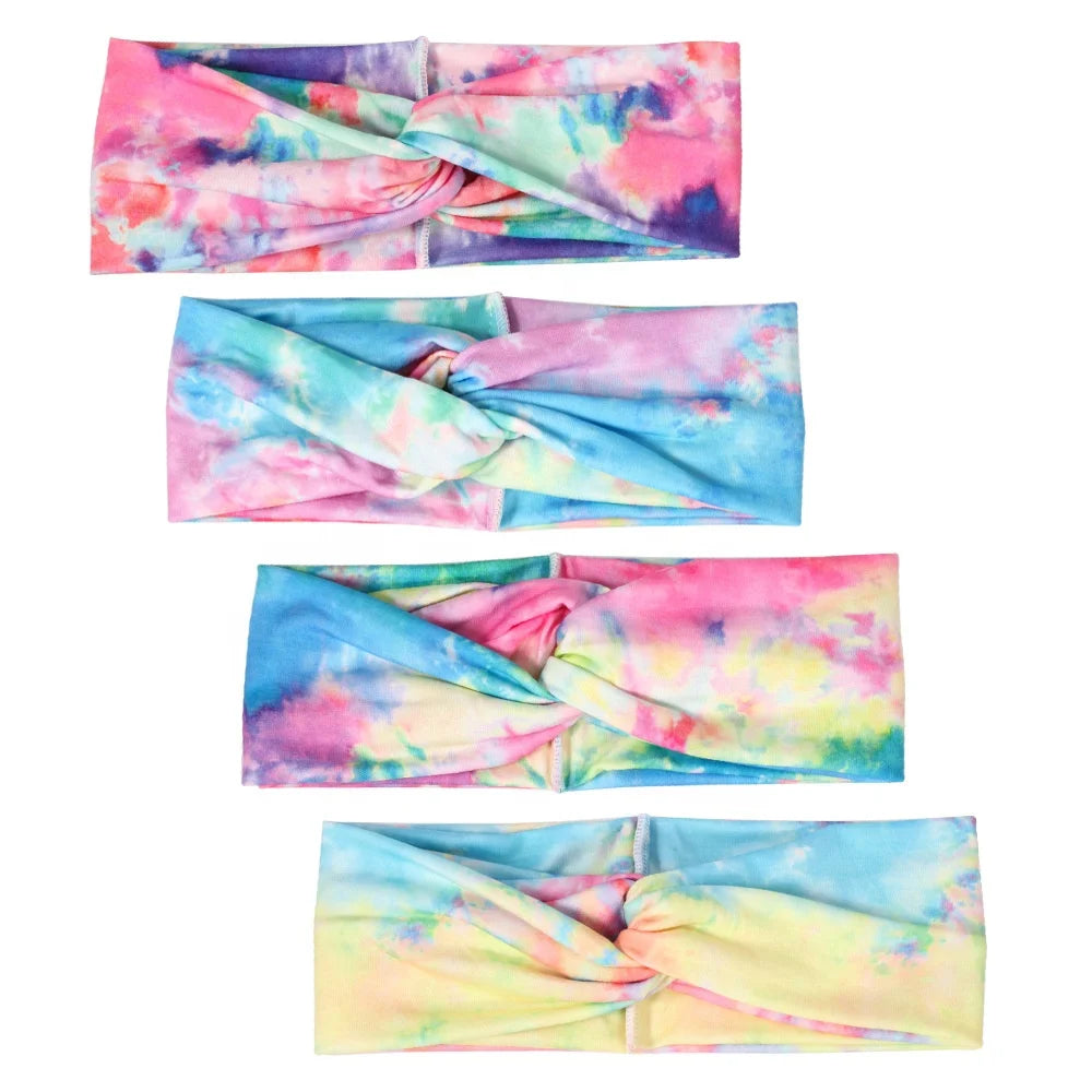 Wholesale New Arrival Women Wide Tie-Dye Headbands Elastic Sports Hairbands Girls Makeup Headband