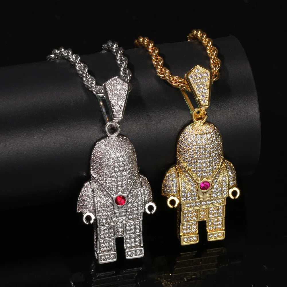 INS New Trend Brass Iced Out Cubic Zircon Hip Hop Astronaut Pendant Necklace for Women Men Jewelry Delicate Gifts
