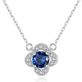 Fine Flower Shape Sapphire Gemstone Pendant 925 Sterling Silver Zircon Diamond Necklace For Women
