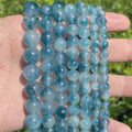 AsVrai U Natural Stone Beads Blue Chalcedony Round Loose Spacer Beads for Jewelry Making DIY Bracelet Handmade Accessories