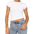 Women's 100% Cotton Crop Top Tee Fashion Custom Print Basic Blank Plain Short Crew Neck with Sequined Ribbons Decoration