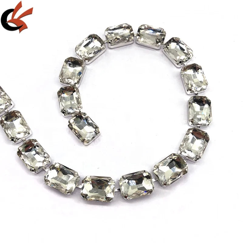 Rectangle 13*18mm Glass clear Crystals Gems Rhinestone Cup Chain Trims