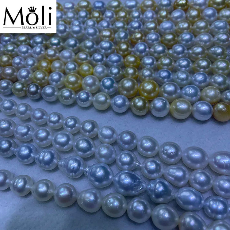 Strong Luster Mirco Baroque 8-11mm Seawater Natural Gold Pearl String Necklace for Fine Jewelry Making