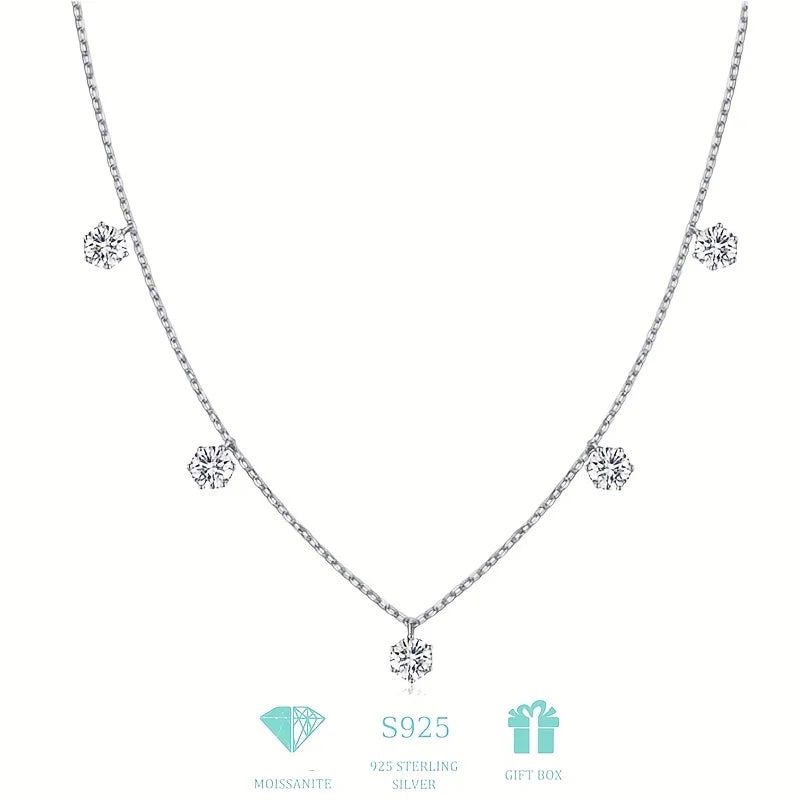 Luxury S925 Silver and 18K Gold Plated Moissanite Tassel Pendant Necklace Elegant Fine Beads for Party or Engagement